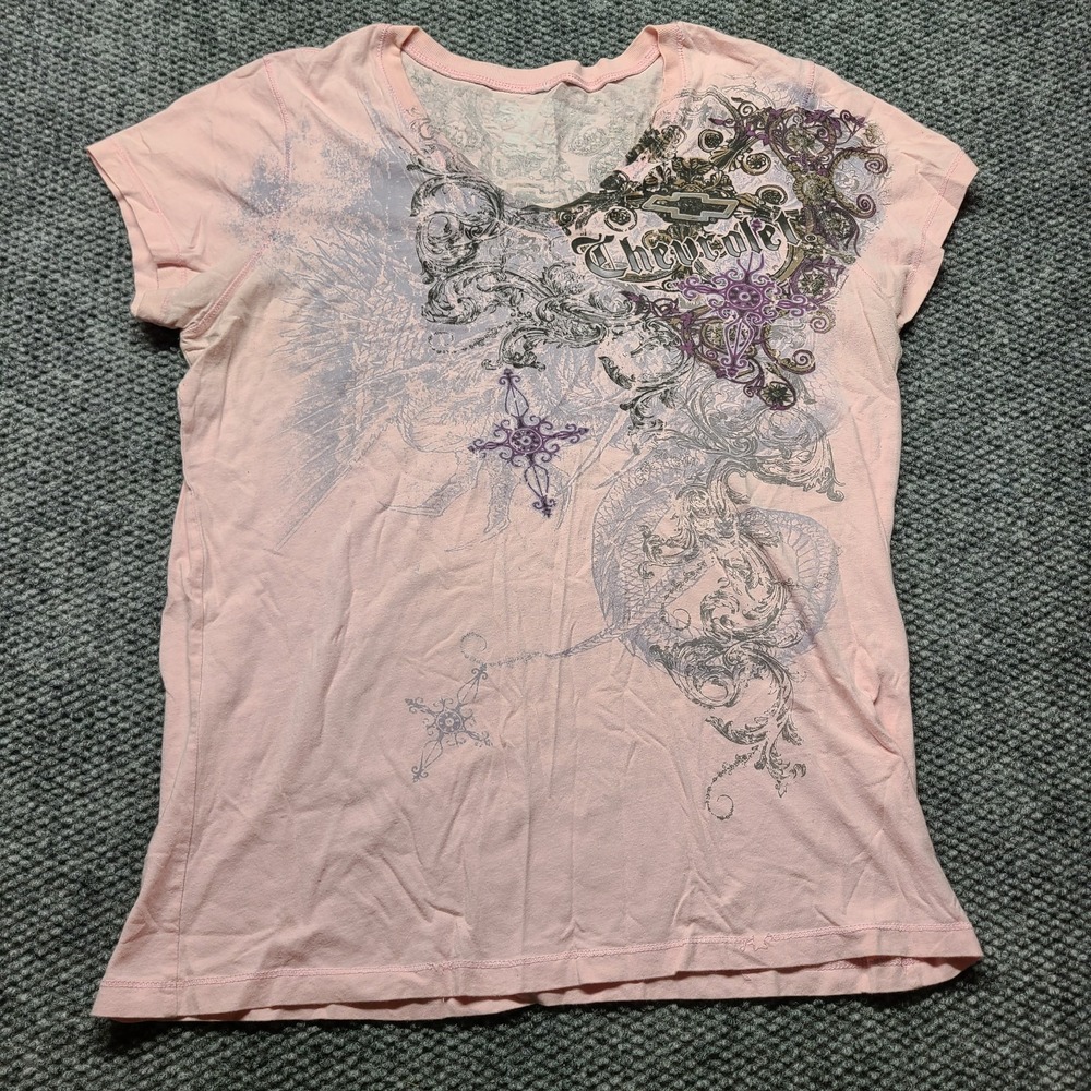 Cruisin Sports Chevrolet Graphic T Shirt Womens 2XL Pink V-Neck Y2K Style